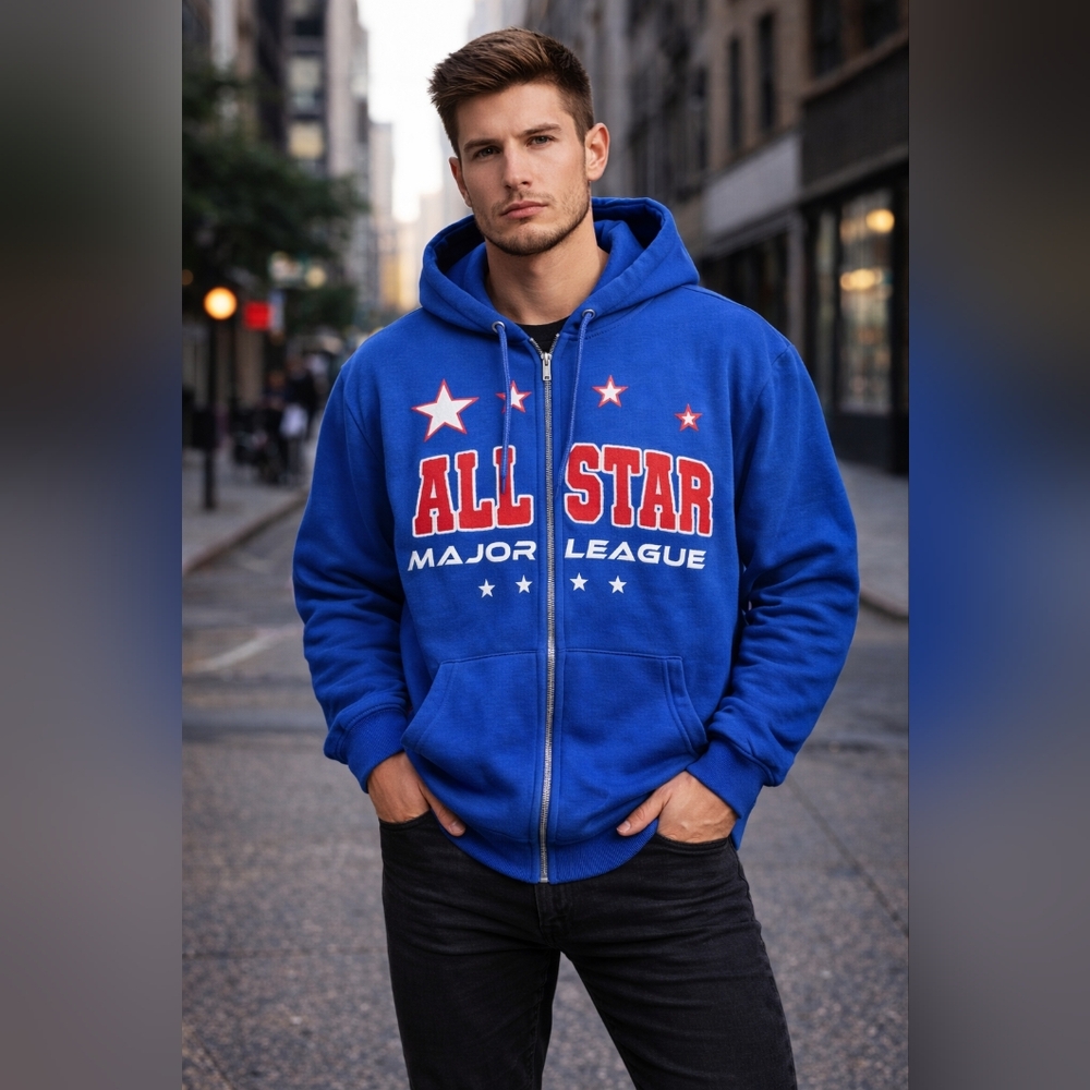Charlotte Russe All Star Major League Hoodie Blue Zip Size L